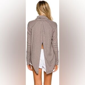 We The Free People Split Back Turtleneck Shirt Size Large Brown Boho Flowy
